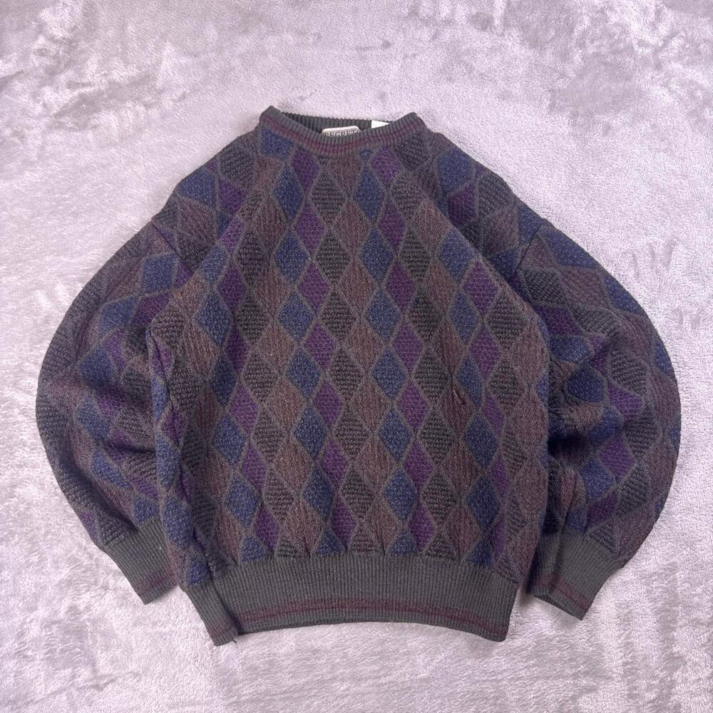 Vintage Segreto Italiana Wool Sweater Womens Large Geometric Abstract Made Italy